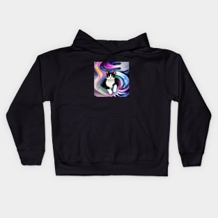 Happy Black and White Cat in Ethereal Swirl Kids Hoodie